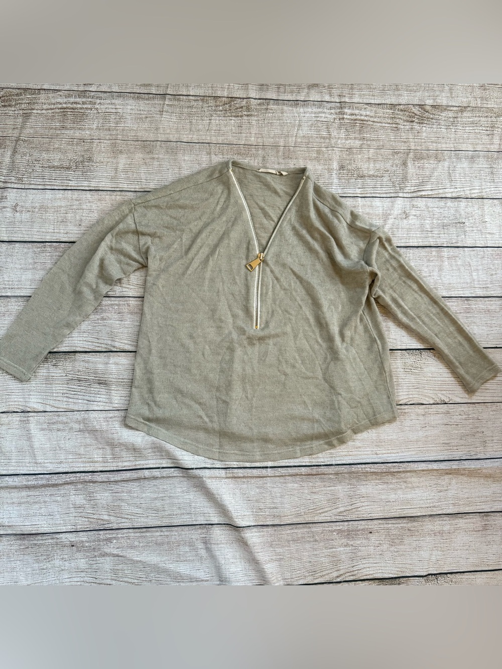 Soft Surroundings Valentina Zip Sweater Top Women's Size Large Tan Oatmeal